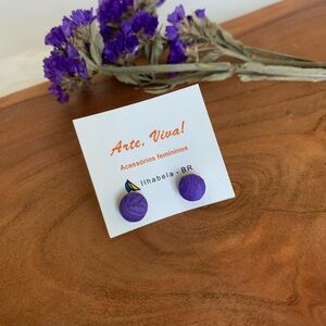Purple Fabric Button Earrings